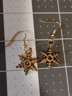 Gold Snowflake Dangle Earrings